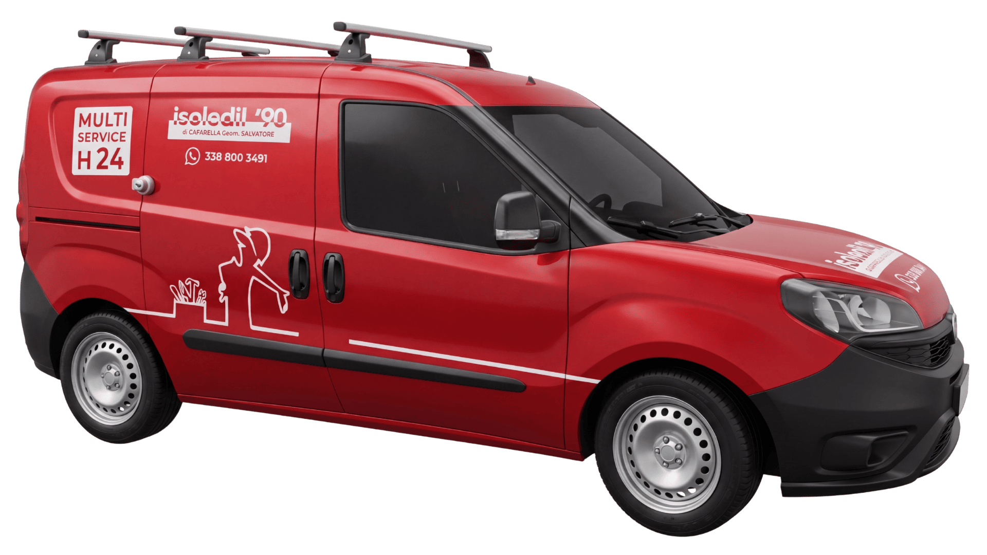 Furgone Isoledil '90 livreato Multi Service H24, parcheggia davanti al condominio